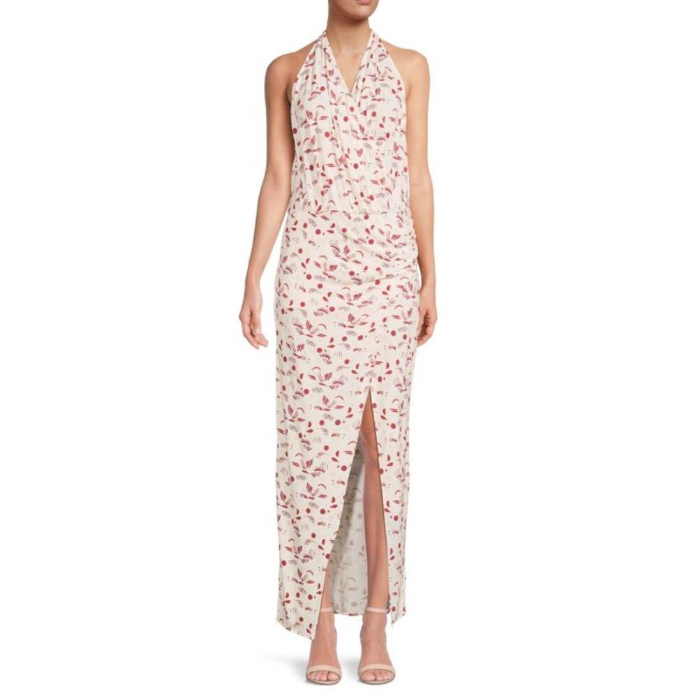 Free People Ivory and Red Daria Graphic Maxi‎ Dress Sz Medium Beachy Boho Resort